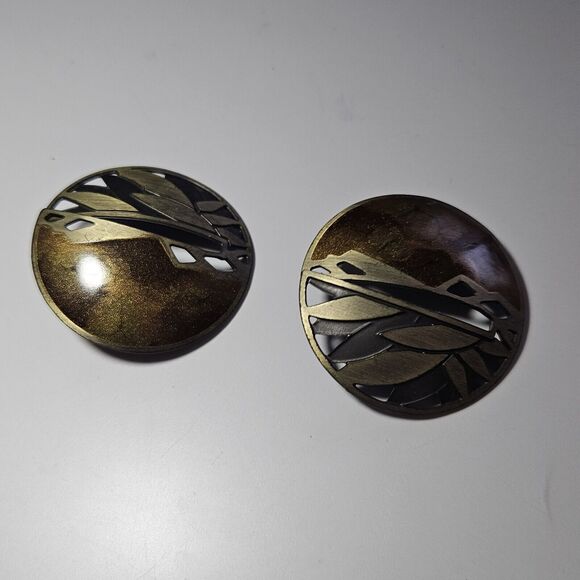 **Final Sale** Edgar Berebi Vintage Shimmery Earth Tone Enamel Round Earrings - Picture 9 of 12